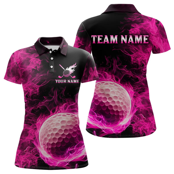 Maxcorners Black and Pink Flame Golf Ball Mens Golf polo shirts custom name golf outfit for men golf clothes