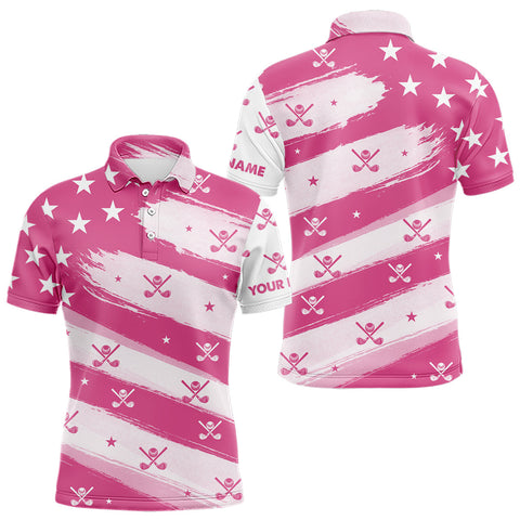 Maxcorners Pink American Flag Men golf polo shirt custom patriotic golf outfits men, cool golf gifts LM2206
