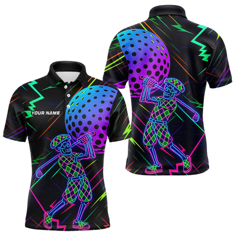Maxcorners Colorful Neon skull golfer Men golf polo shirt custom golf attire for men, cool golf gifts LM2206