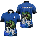 Maxcorners Funny Blue Alligator Bowling Polo, Quarter Zip shirts for Men Custom Team bowling league jersey LM1109