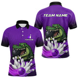 Maxcorners Funny Purple Alligator Bowling Polo, Quarter Zip shirts for Men Custom Team bowling league jersey LM1109