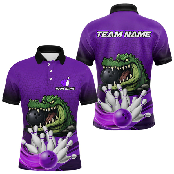 Maxcorners Funny Purple Alligator Bowling Polo, Quarter Zip shirts for Men Custom Team bowling league jersey LM1109