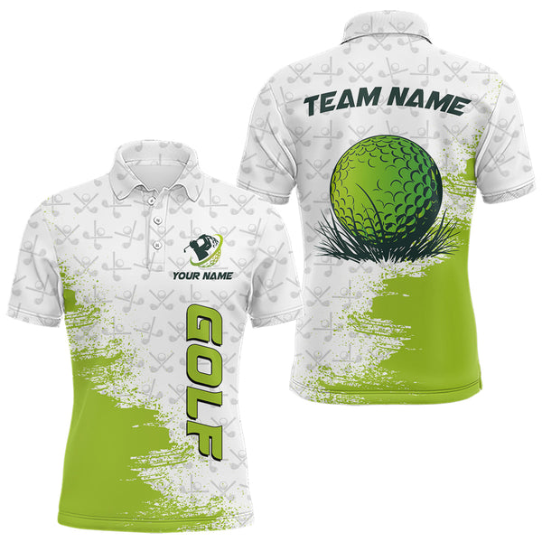Maxcorners Green and White golf camo Men golf polo shirts custom golf wear for mens, best golf gifts LM3006