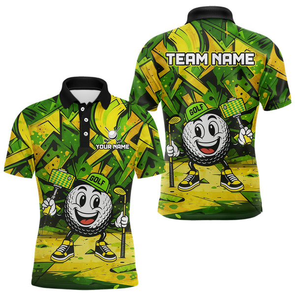Maxcorners Green and Yellow camo funny golf ball Mens golf polo shirts custom team golf outfits for men  LM3006