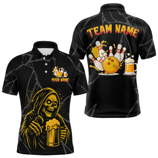 Maxcorners Bowling And Beer Custom Skull Bowling Shirts For Men, Halloween Bowling Outfits LM2408