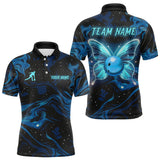 Maxcorners Blue Butterflies Bowling Polo, Quarter-Zip Shirts For Men Custom Team Bowling League Jersey TU2908