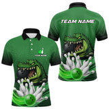 Maxcorners Funny Green Alligator Bowling Polo, Quarter Zip shirts for Men Custom Team bowling league jersey TU0309