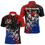 Maxcorners Red, White and Blue Camo Bowling Polo, Quarter Zip shirts for Men Custom Patriotic Gift For Bowlers TU0309