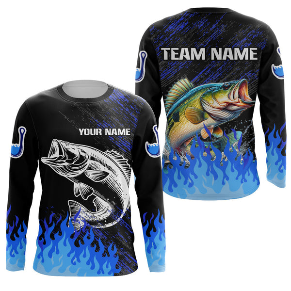 Maxcorners Blue fire Largemouth Bass fishing Custom performance long sleeve fishing tournament shirts for team MT2108
