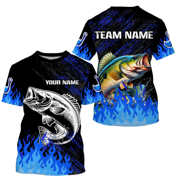 Maxcorners Blue fire Largemouth Bass fishing Custom performance long sleeve fishing tournament shirts for team MT2108