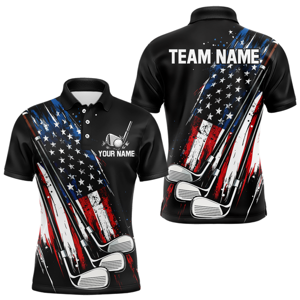 Maxcorners Black American Flag Golf Clubs Mens Golf polo shirts custom team name patriotic golf outfit for men & women