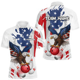 Maxcorners Red, White and Blue American Flag Eagle Bowling Shirts For Men Custom Patriotic Bowling Team Jerseys LM1109