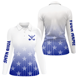 Maxcorners Personalized blue stars pattern white golf polos shirts for men custom gifts for the golfer