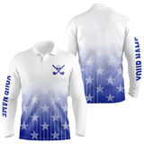 Maxcorners Personalized blue stars pattern white golf polos shirts for men custom gifts for the golfer