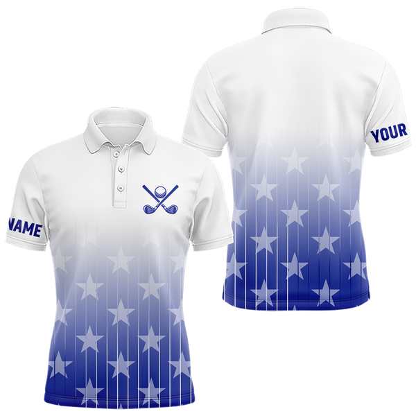 Maxcorners Personalized blue stars pattern white golf polos shirts for men custom gifts for the golfer