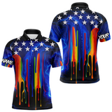 Maxcorners Blue lightning thunder rainbow American Flag Men golf polo shirts Custom patriotic mens golf outfit LM3006