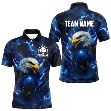 Maxcorners Mens bowling shirts Custom Eagle blue lightning thunder Bowling Team Jersey, gift for Bowlers LM2707