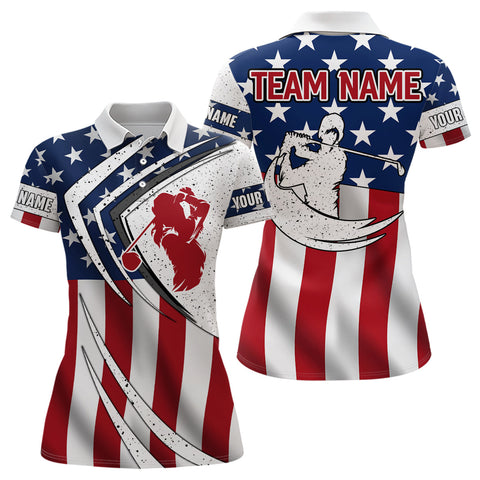 Max Corners American Flag Retro Golf Lover Customized Name 3D Golf Polo Shirt For Women