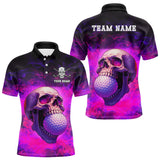 Maxcorners Custom Pink Flame Golf skull Halloween Mens golf polo shirt, Personalized Team Skull golf outfit MT0708