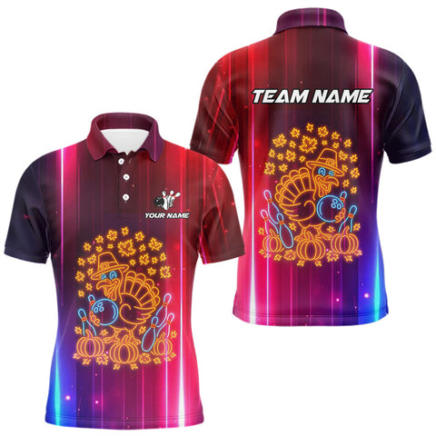 Maxcorners Colorful Neon Autumn Turkey Bowling Shirts for Men Custom Thanksgiving Bowling Team Jerseys LM1008