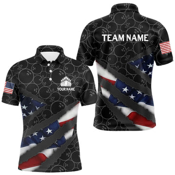Maxcorners American Flag Mens Bowling Shirt Custom Bowling Jersey for Team Patriotic Bowlers Polo, 1/4 zip Shirt LM1008