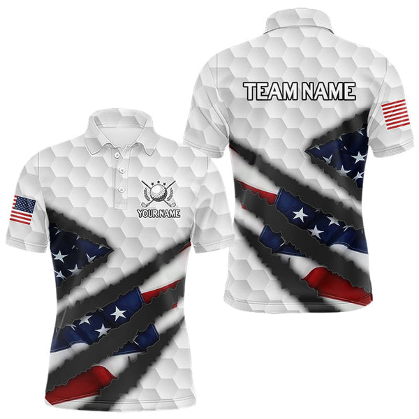 Maxcorners Personalized American Flag Golf polo shirt For Men Custom Patriotic Golf Gift LM1008
