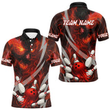 Maxcorners Red Flame Skull Bowling Polo, Quarter Zip shirts For Men Custom Halloween Team Bowling Outfit LM1109