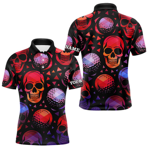 Maxcorners Red Gradient Skull Golf Ball pattern Mens polo golf shirts Custom Halloween golf top for men MT2108