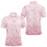 Maxcorners Pink glitter ribbons pattern Mens golf polo shirt Custom Breast Cancer Awareness golf outfit for men MT2108