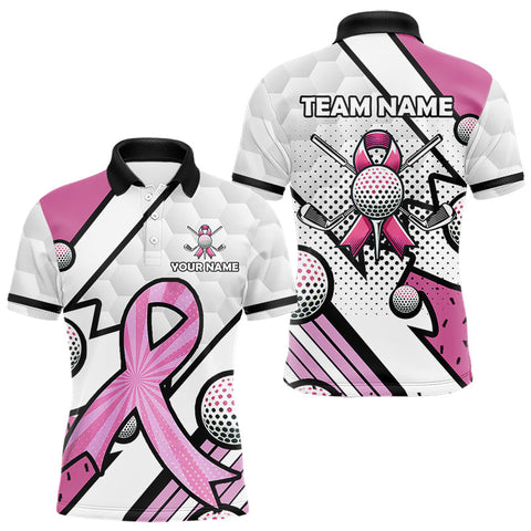 Maxcorners Personalized Pink Ribbons Camo Golf Polo Shirts for Men, Custom breast cancer Golf Team shirts LM2408