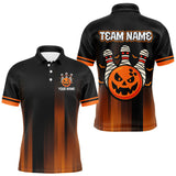 Maxcorners Custom Orange and Black Funny Pumpkin Ball pins Mens Bowling Team Shirts, Halloween Bowling Outfit MT2808