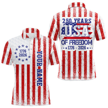 Maxcorners Custom 250 years of freedom American Flag Mens Golf Polo shirts, patriotic team golf jerseys LM0402