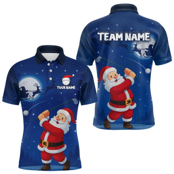 Maxcorners Funny Santa Christmas Golf polo shirts for men Custom Blue team golf jerseys, Christmas golf gifts LM0910