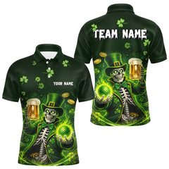 Maxcorners Funny Skull drink beer St Patrick's Day Green shamrock Custom matching men and womens golf shirts LM0901