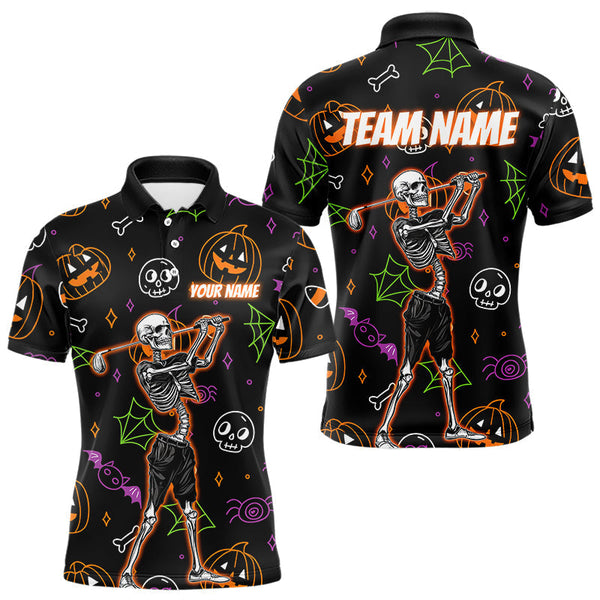 Maxcorners Personalized Funny Halloween Pattern Skull Golf Polo Shirts For Men, Halloween Mens Golf Gifts LM0910