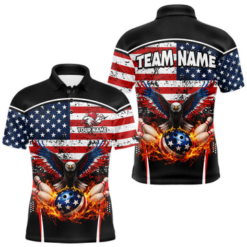 Maxcorners American Flag Eagle Flame Bowling Shirts For Men Custom patriotic Bowling Team Jerseys