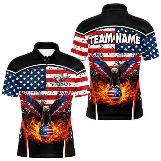 Maxcorners Red, White and Blue American Flag Eagle Flame Golf polo shirt for men custom patriotic golf attire