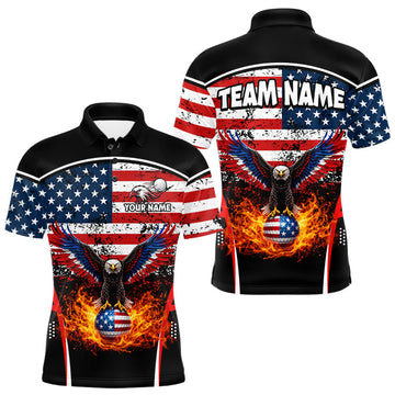 Red, White and Blue American Flag Eagle Flame Golf polo shirt for men custom patriotic golf attire LM1203