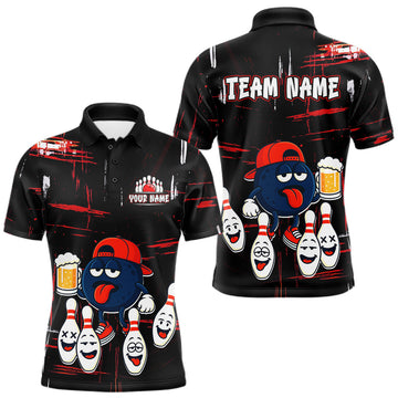 Maxcorners Custom Black And Red Funny Beer Bowling Men Polo, Quarter Zip Shirts, funny bowling shirts LM1501