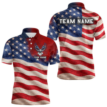 Maxcorners Custom American Flag Eagle Golf Polo Shirts For Men, patriotic Golf attire for men