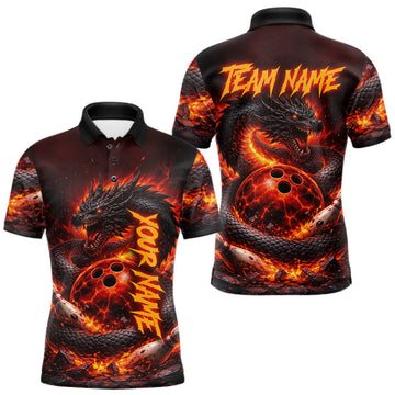 Maxcorners Custom Red Dragon Bowling Polo Shirts, Bowling 1/4 zip jersey For Men, Team Bowling League jerseys