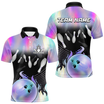 Maxcorners Bowling Polo Shirts For Men, 1/4 zip shirts Custom hologram Bowling Team Shirts Bowler Outfit LM0101