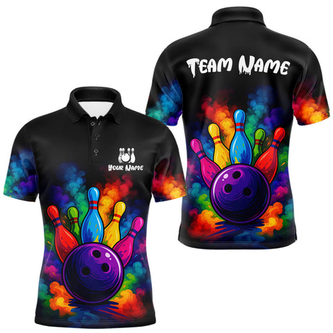 Maxcorners Custom Colorful Smoke Bowling Polo, Quarter Zip Shirt for Men, Bowling Uniform Team Bowling Jerseys LM1109