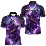 Maxcorners Custom Black And Purple Thunder Lightning Cobra Snake Bowling Men Polo, Quarter Zip Shirts For Team MT1309