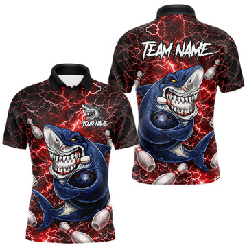 Maxcorners Red Lightning Thunder Angry Shark Bowling shirts For Men Custom Shark Bowling Team Jerseys