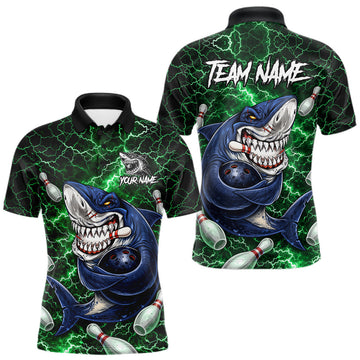 Maxcorners Green Lightning Thunder Angry Shark Bowling shirts For Men Custom Shark Bowling Team Jerseys