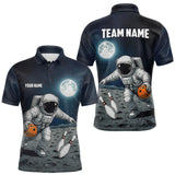 Maxcorners Funny Astronaut Bowling Polo, Quarter Zip Shirts For Men Custom Bowling Team Outfit, Gift For Bowler TU1609
