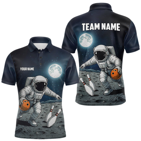 Maxcorners Funny Astronaut Bowling Polo, Quarter Zip Shirts For Men Custom Bowling Team Outfit, Gift For Bowler TU1609