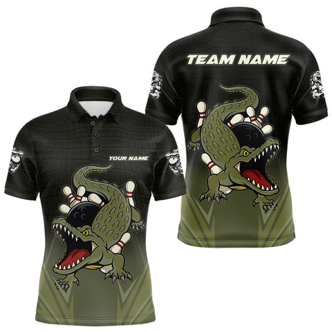 Maxcorners Custom Black and Green Alligator Bowling shirts for Men, Bowling Team league jersey MT2009