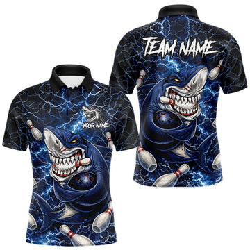 Maxcorners Blue Lightning Thunder Angry Shark Bowling shirts For Men Custom Shark Bowling Team Jerseys